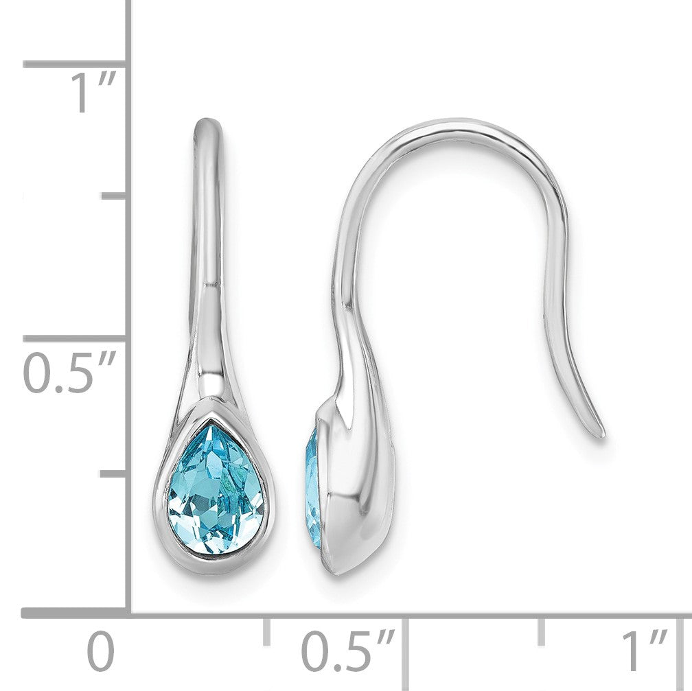Sterling Silver Rhodium-Plated Polished Crystal Tear Drop Wire Earrings