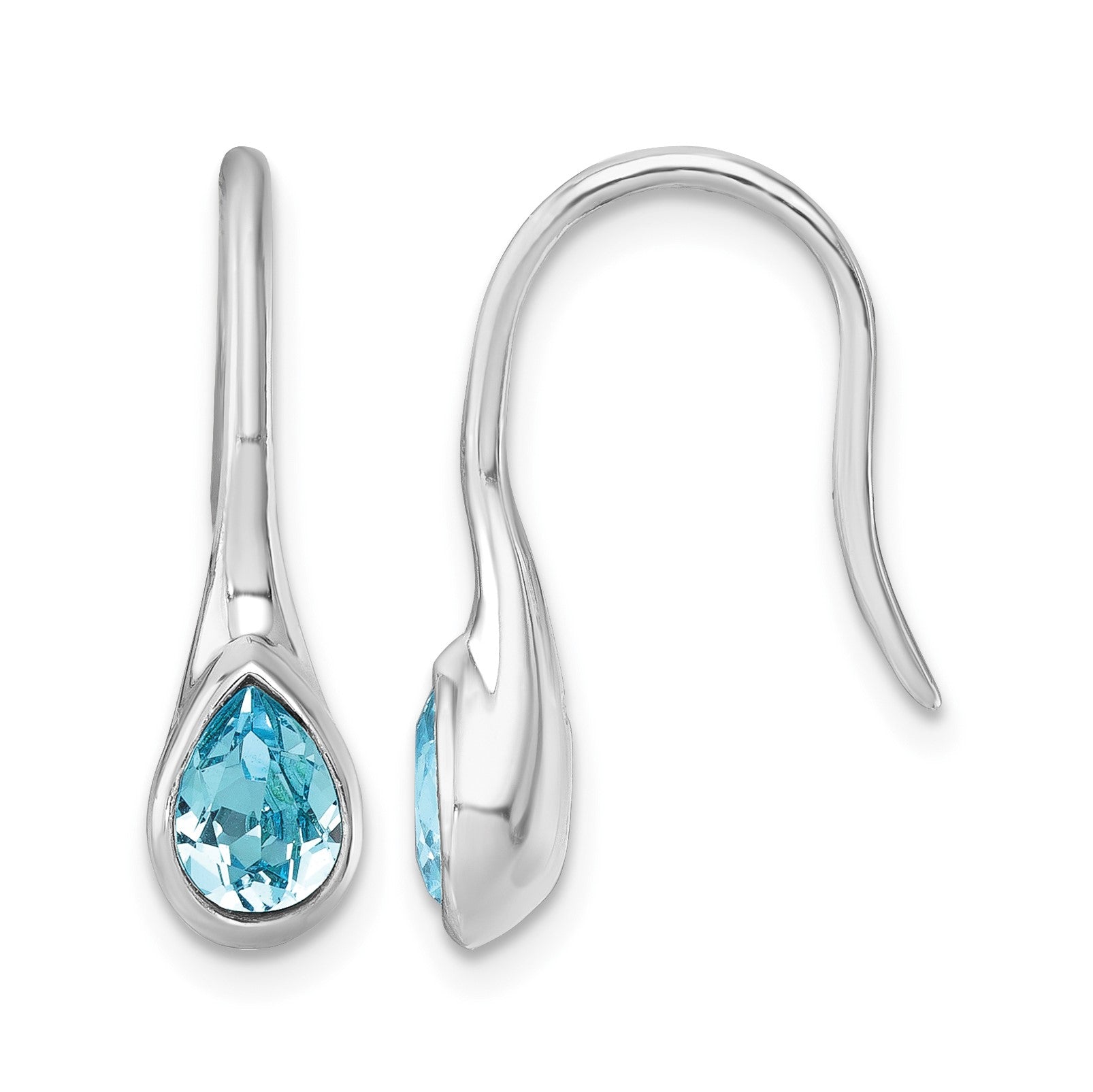 Sterling Silver Rhodium-Plated Polished Crystal Tear Drop Wire Earrings