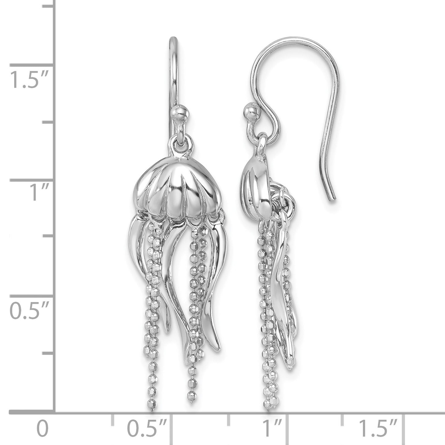 Sterling Silver Rhodium-plated Polished Moveable Jellyfish Dangle Earrings