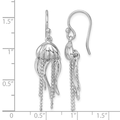 Sterling Silver Rhodium-plated Polished Moveable Jellyfish Dangle Earrings
