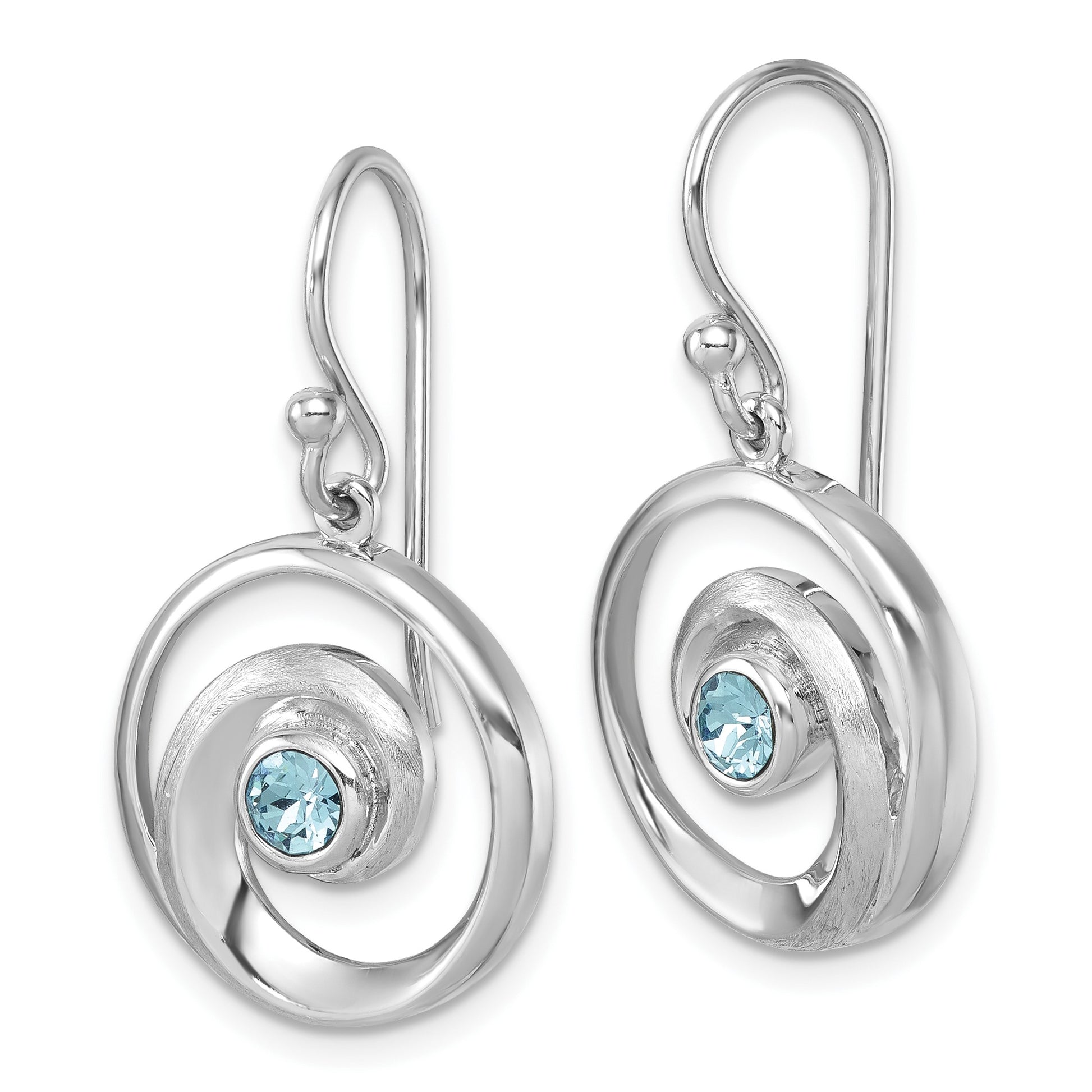 Sterling Silver Rhodium-Plated Polished Crystal Wave Dangle Earrings