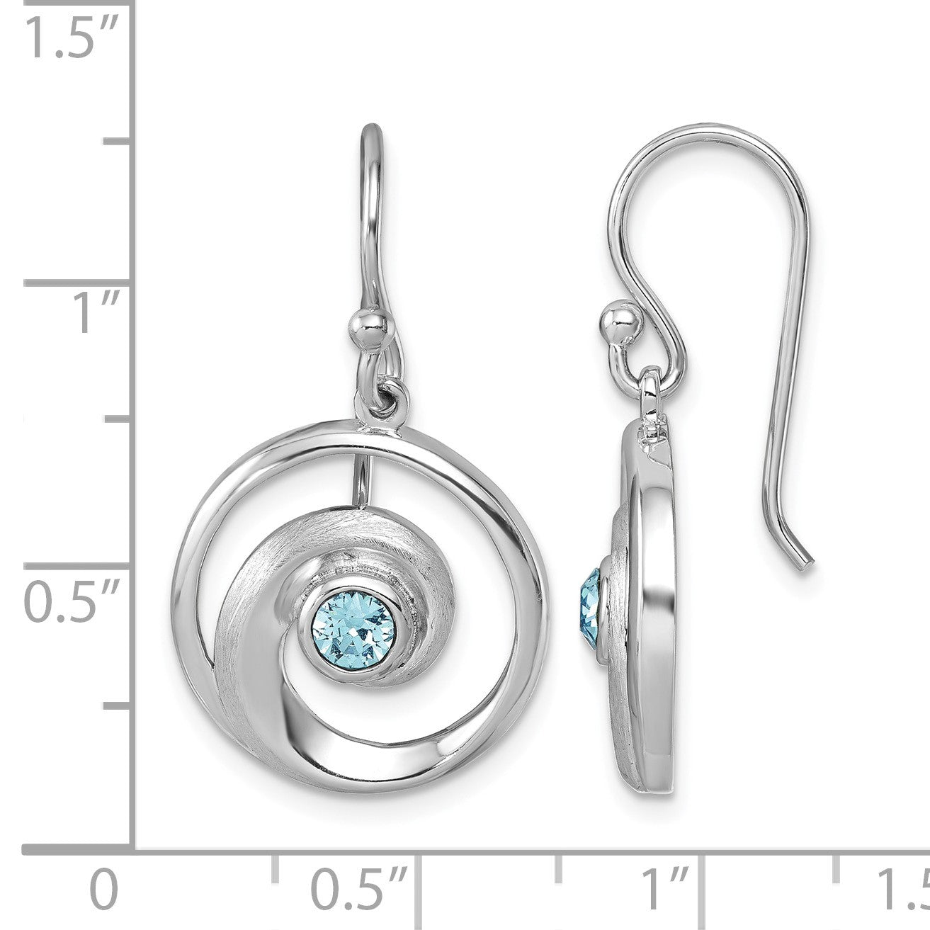 Sterling Silver Rhodium-Plated Polished Crystal Wave Dangle Earrings