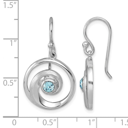 Sterling Silver Rhodium-Plated Polished Crystal Wave Dangle Earrings