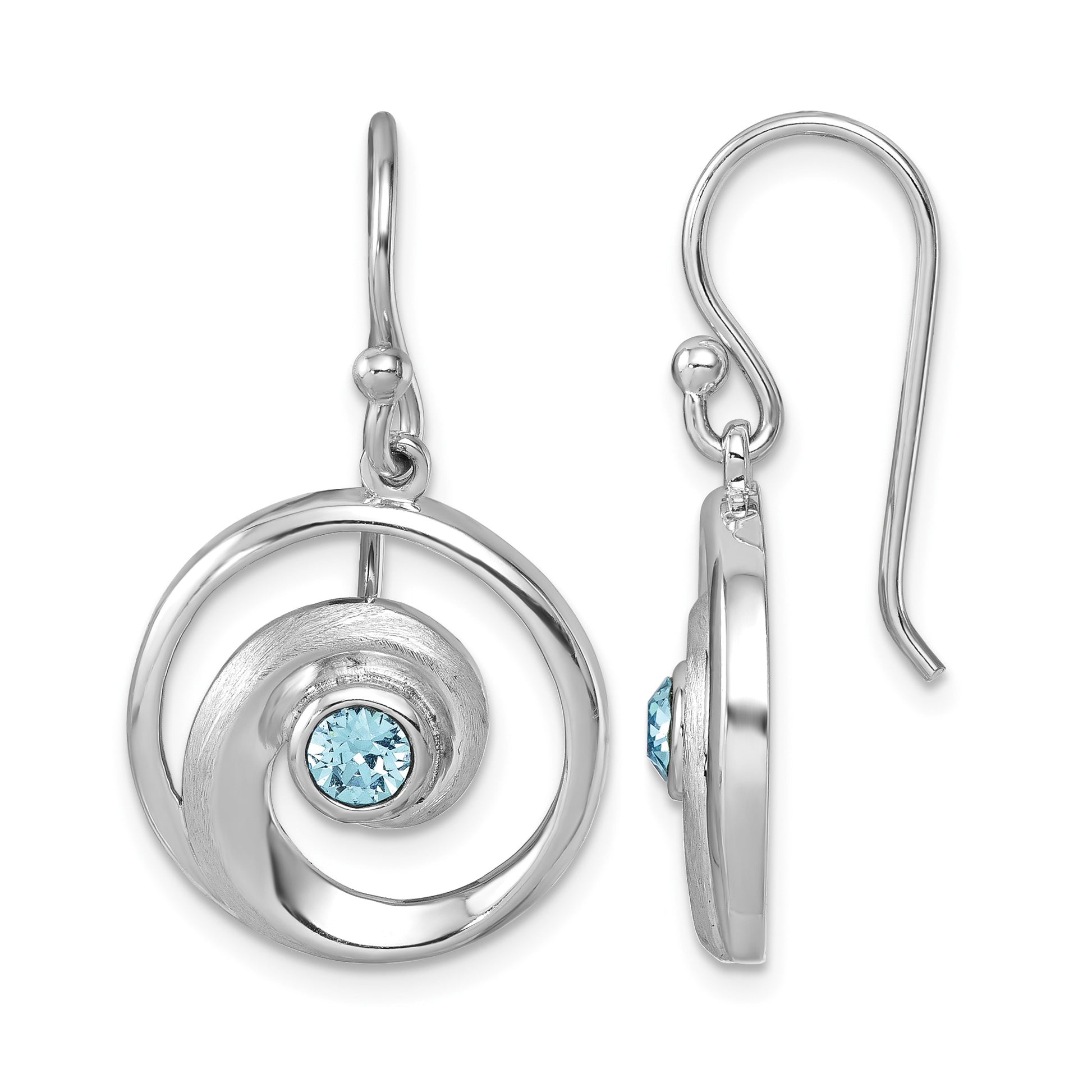 Sterling Silver Rhodium-Plated Polished Crystal Wave Dangle Earrings
