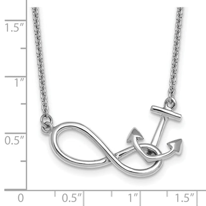 Sterling Silver Rhodium-Plated Polished Anchor and Eternity Symbol 17 inch with a 1 inch extention Necklace