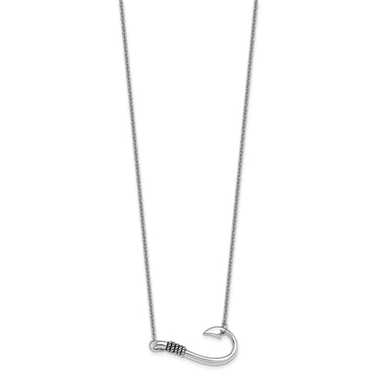 Sterling Silver Rhodium-plated Polished and Antiqued Hook 16 inch with a 2 inch extention Necklace