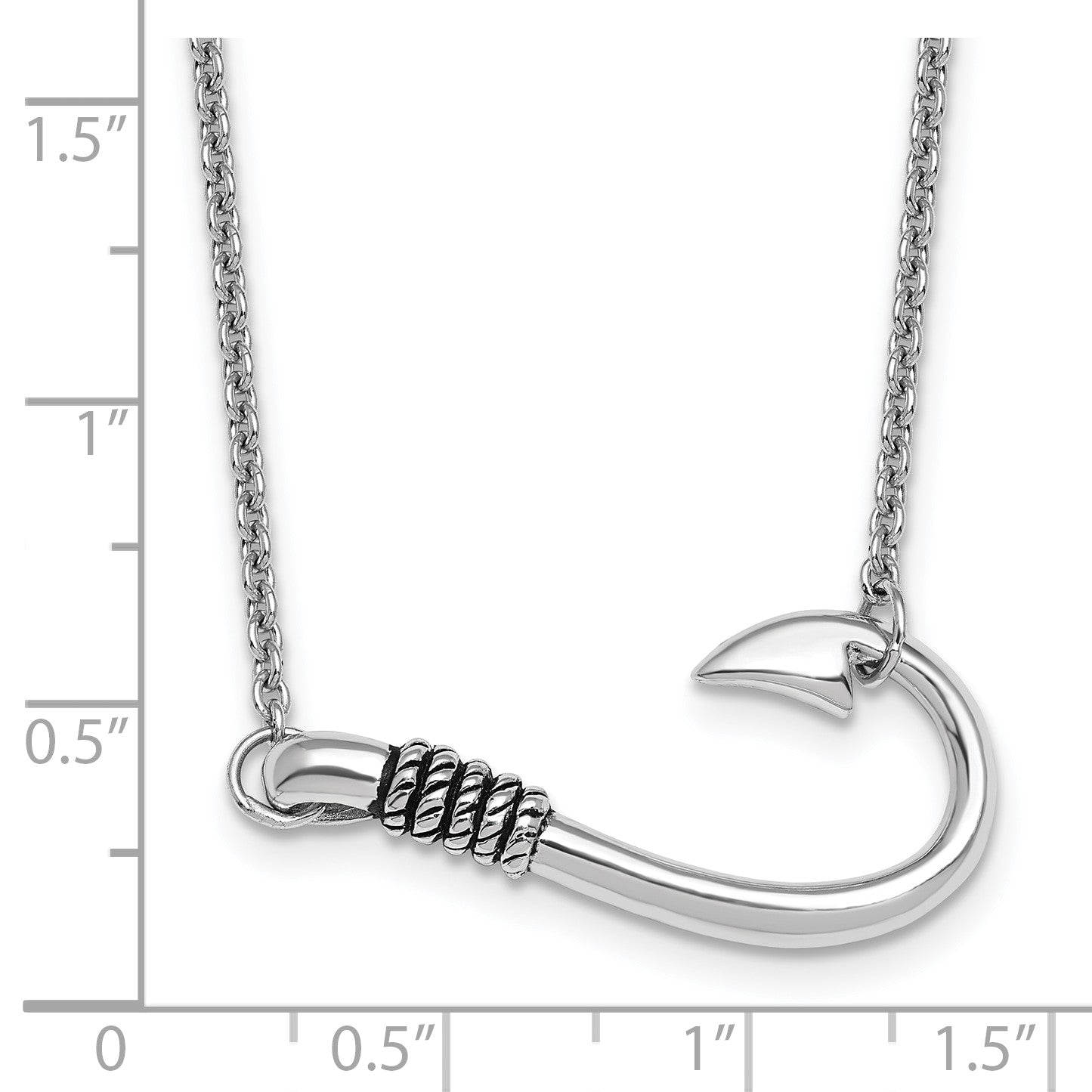 Sterling Silver Rhodium-plated Polished and Antiqued Hook 16 inch with a 2 inch extention Necklace