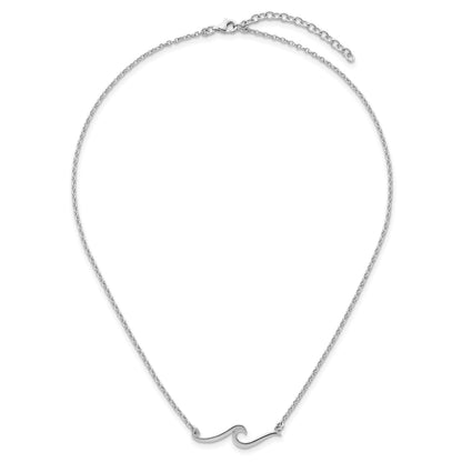 Sterling Silver Rhodium-plated Polished Wave 16 inch with a 2 inch extention Necklace