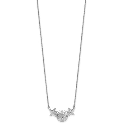 Sterling Silver Rhodium-Plated Polished Sand Dollar and Starfish 16.5 inch with a 2 inch extention Necklace