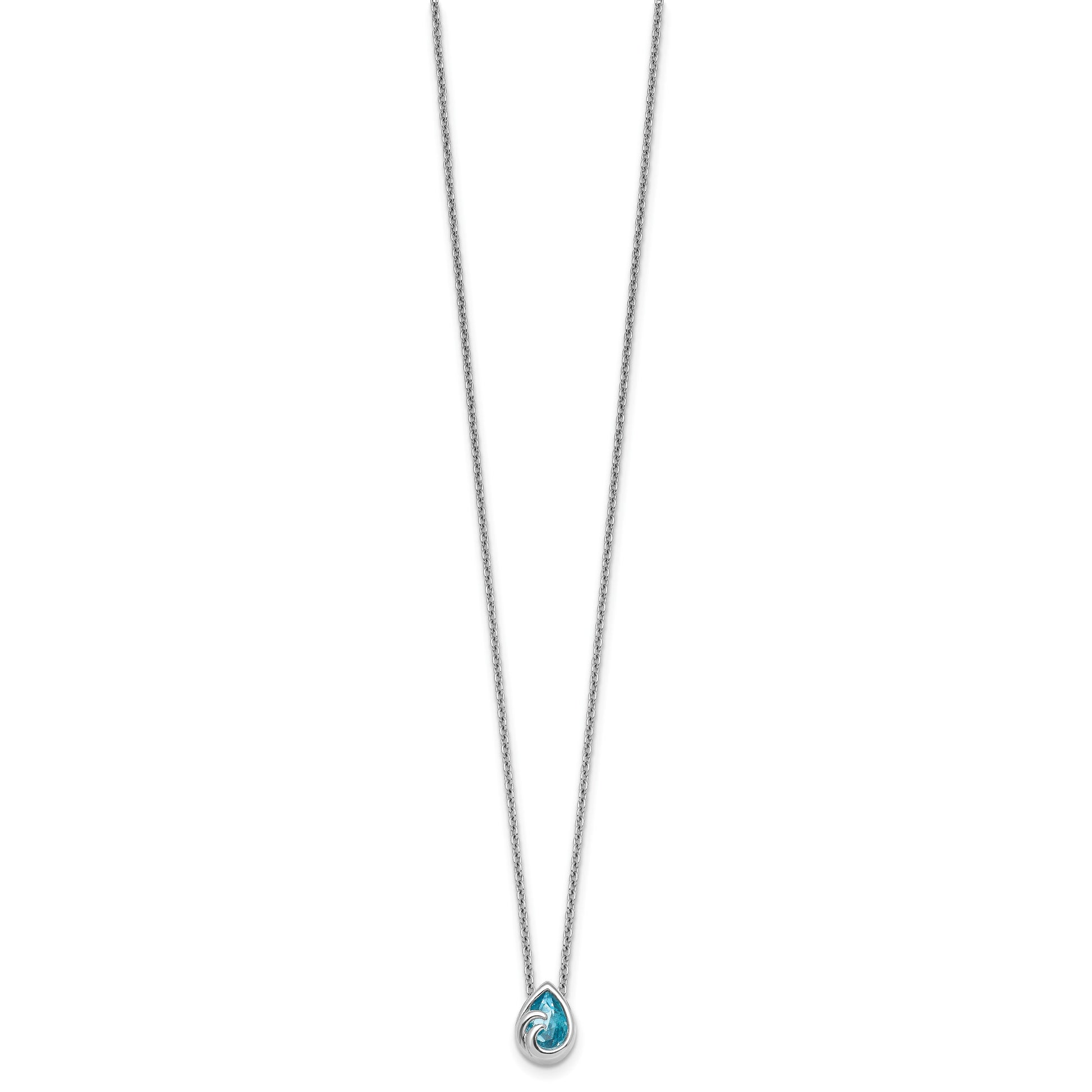 Sterling Silver Rhodium-Plated Polished Crystal Double Ocean Wave 16 inch with a 2 inch extention Necklace
