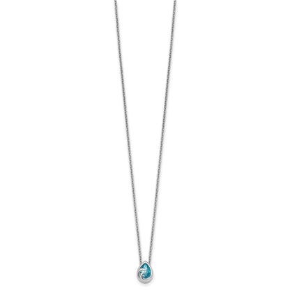 Sterling Silver Rhodium-Plated Polished Crystal Double Ocean Wave 16 inch with a 2 inch extention Necklace
