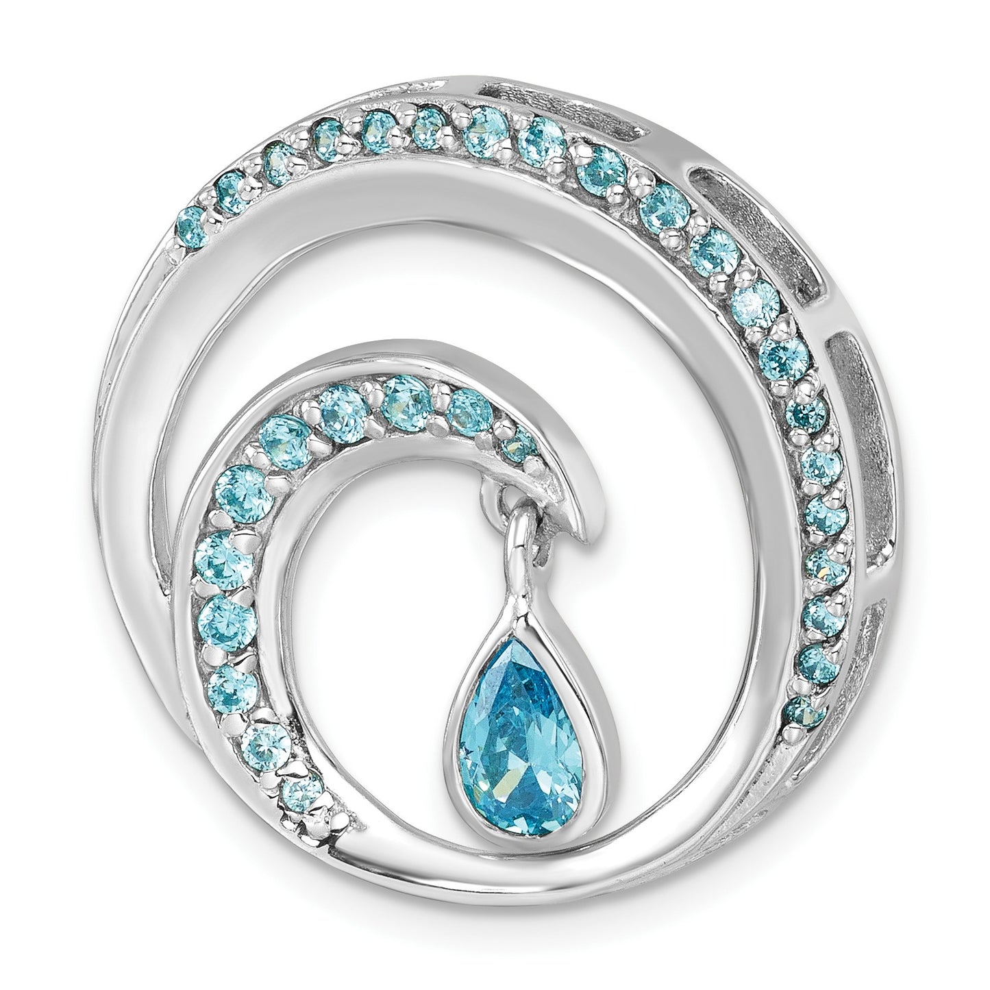 Sterling Silver Rhodium-Plated Polished CZ Wave Chain Slide