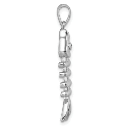 Sterling Silver Rhodium-plated Polished Blue CZ Eye Bonefish Pendant