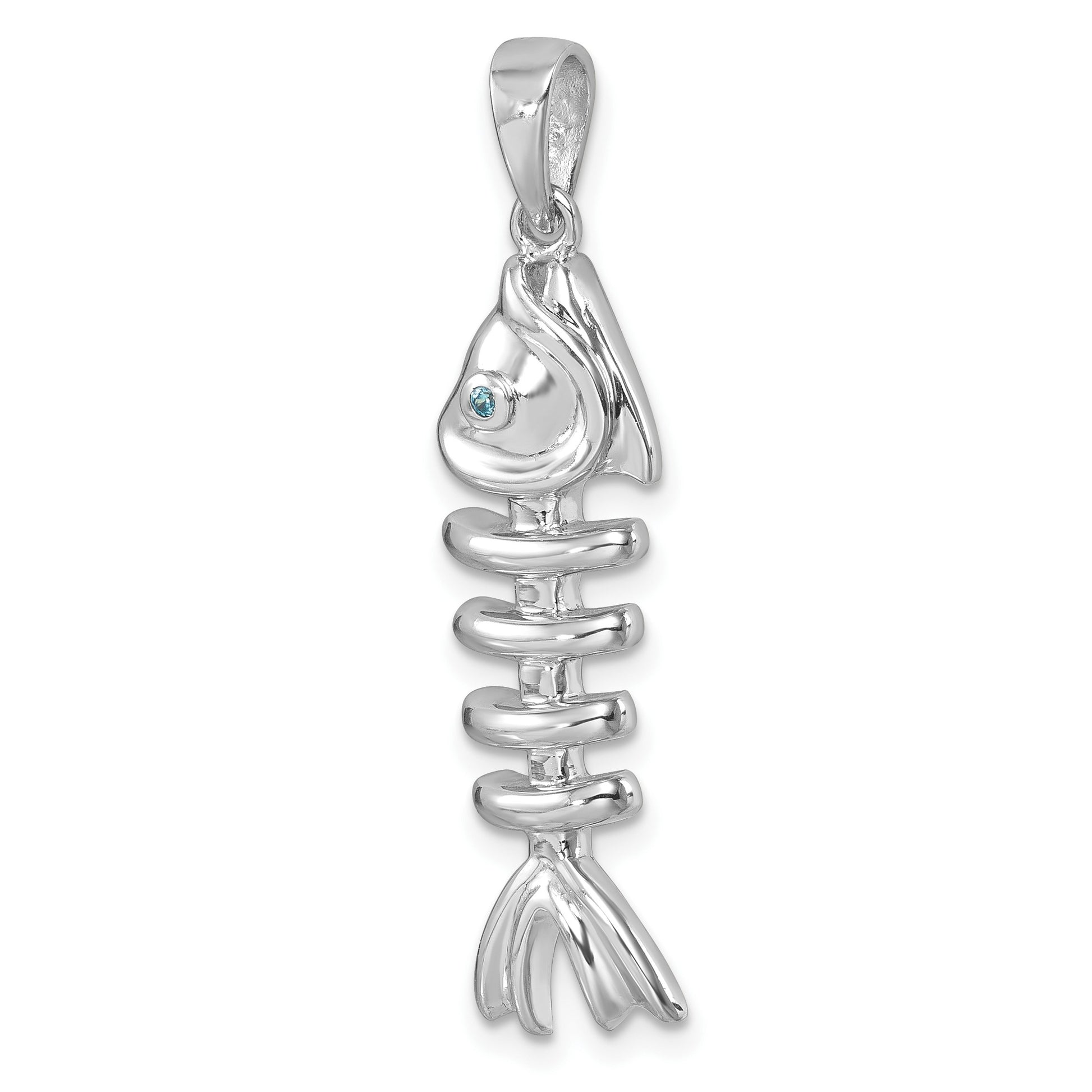 Sterling Silver Rhodium-plated Polished Blue CZ Eye Bonefish Pendant