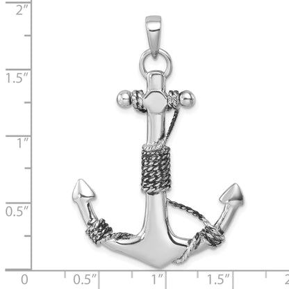 Sterling Silver Rhodium-Plated Polished Anchor Pendant