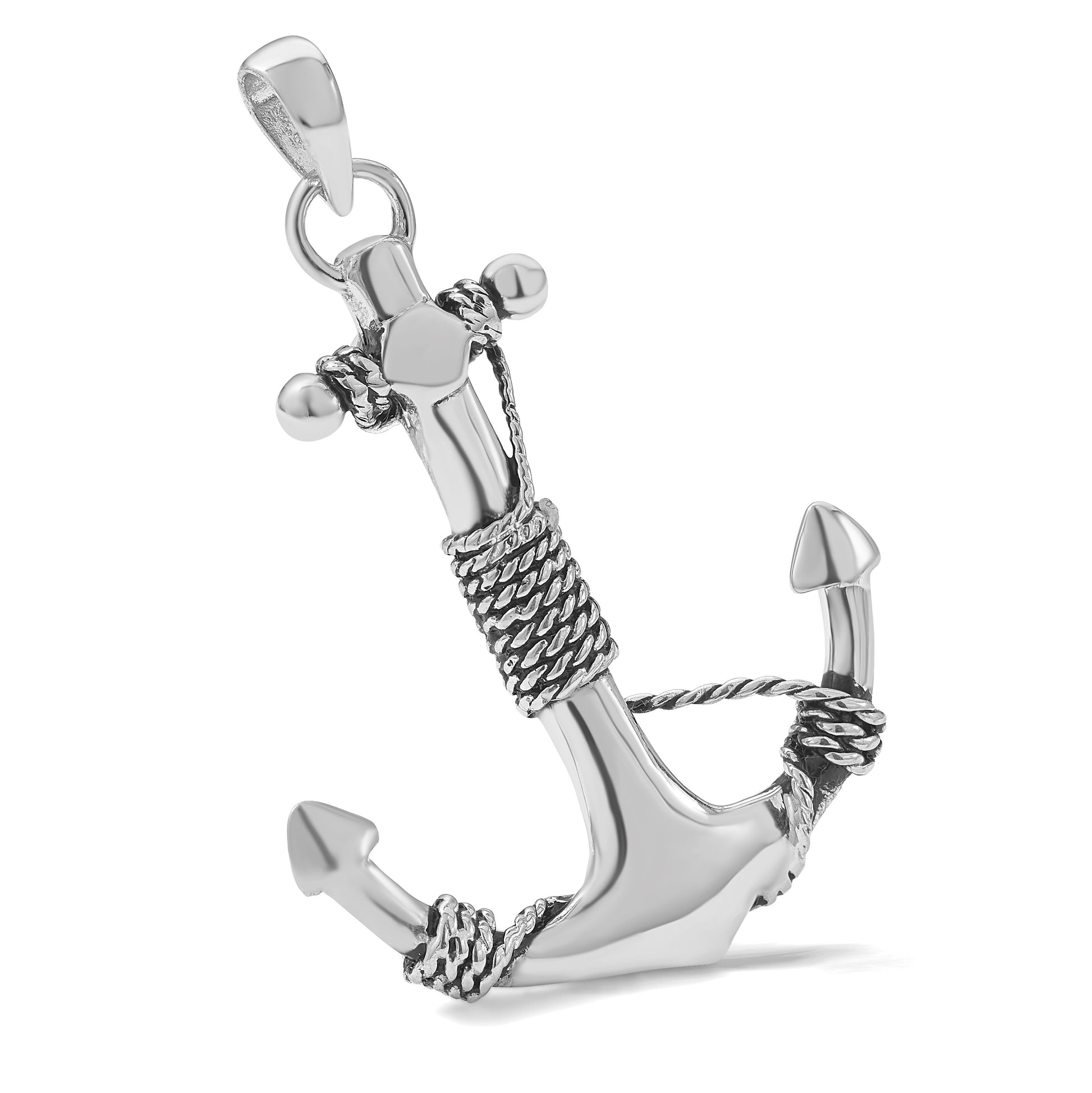 Sterling Silver Rhodium-Plated Polished Anchor Pendant
