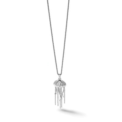 Sterling Silver Rhodium-plated Polished Moveable Jelly Fish Pendant