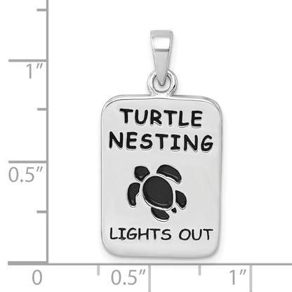 Sterling Silver Rhodium-Plated Antiqued Turtle Nesting Lights Out Sign Pendant