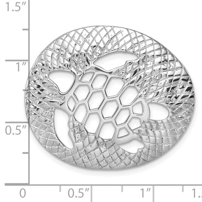 Sterling Silver Rhodium-Plated Polished and Textured Cutout Turtle Chain Slide