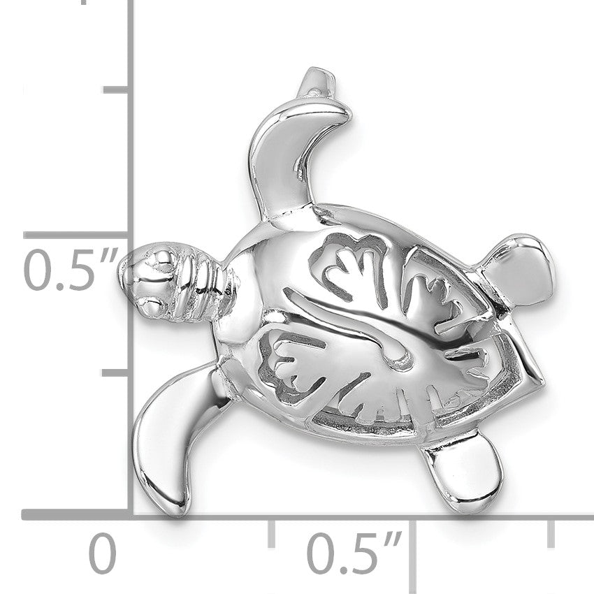 Sterling Silver Rhodium-Plated Polished Flower Back Turtle Chain Slide