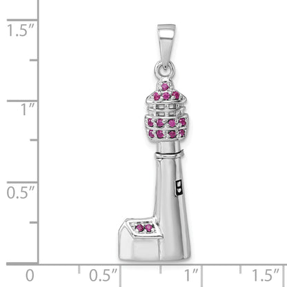 Sterling Silver Rhodium-Plated Polished CZ Cape May Lighthouse Pendant