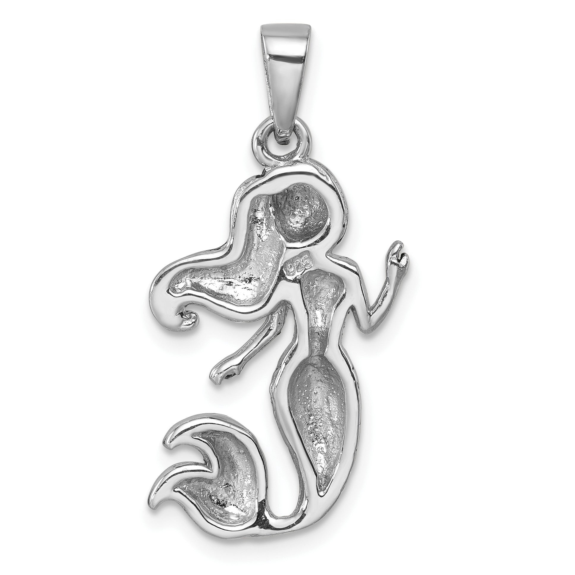 Sterling Silver Rhodium-Plated Antiqued Mermaid Pendant