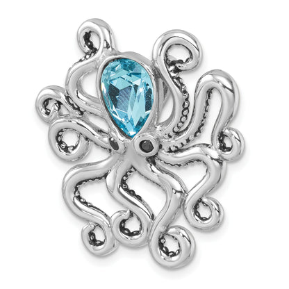 Sterling Silver Rhodium-plated Polished Blue Crystal Octopus Chain Slide