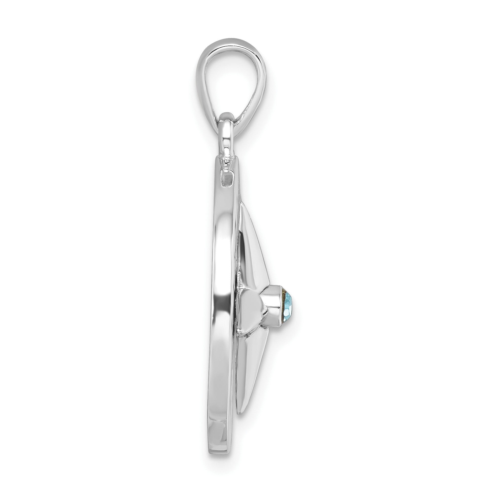 Sterling Silver Rhodium-Plated Polished Moveable Crystal Compass Pendant
