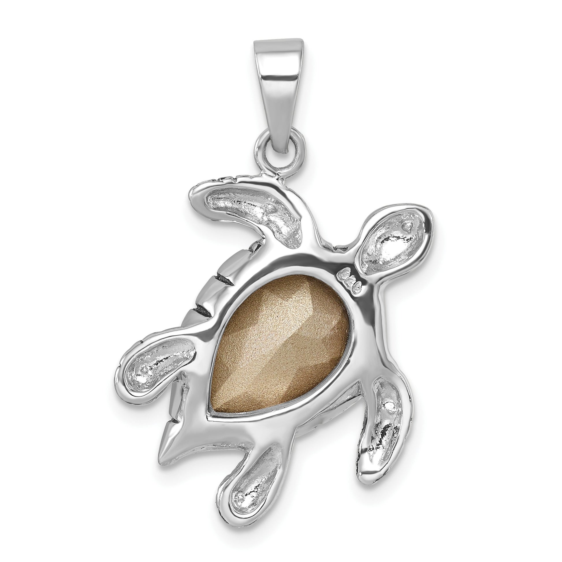 Sterling Silver Rhodium-plated Antiqued Blue Crystal Turtle Pendant