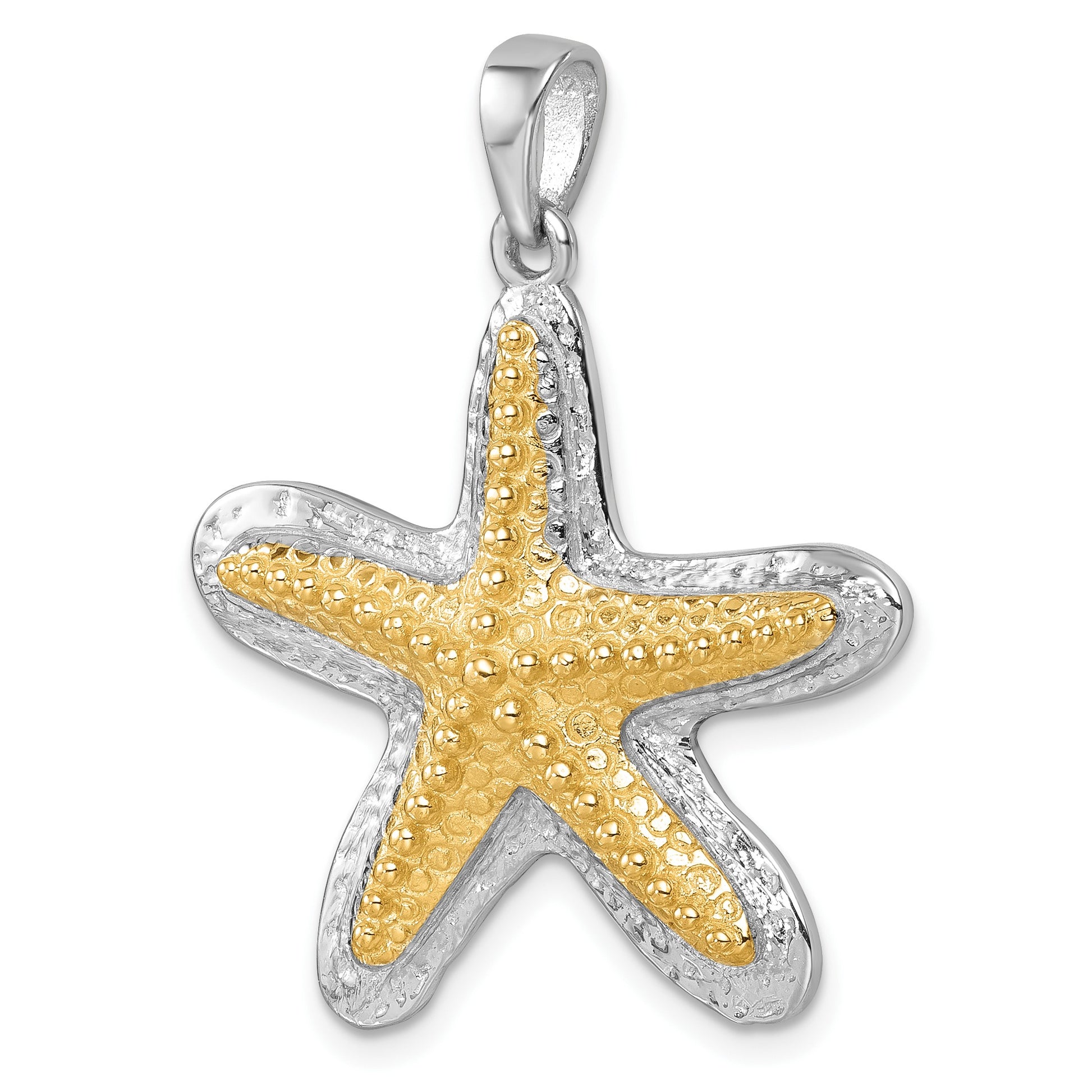 Sterling Silver Rhodium-plated Polished Gold-tone Star Fish Pendant