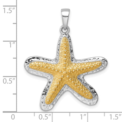 Sterling Silver Rhodium-plated Polished Gold-tone Star Fish Pendant
