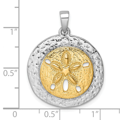 Sterling Silver Rhodium-plated Gold-tone Textured Sand Dollar Pendant