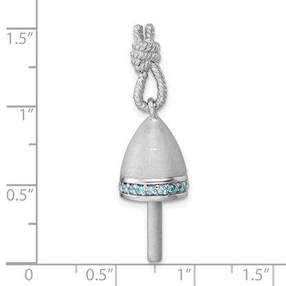 Sterling Silver Rhodium-Plated Brushed Blue CZ Buoy Pendant