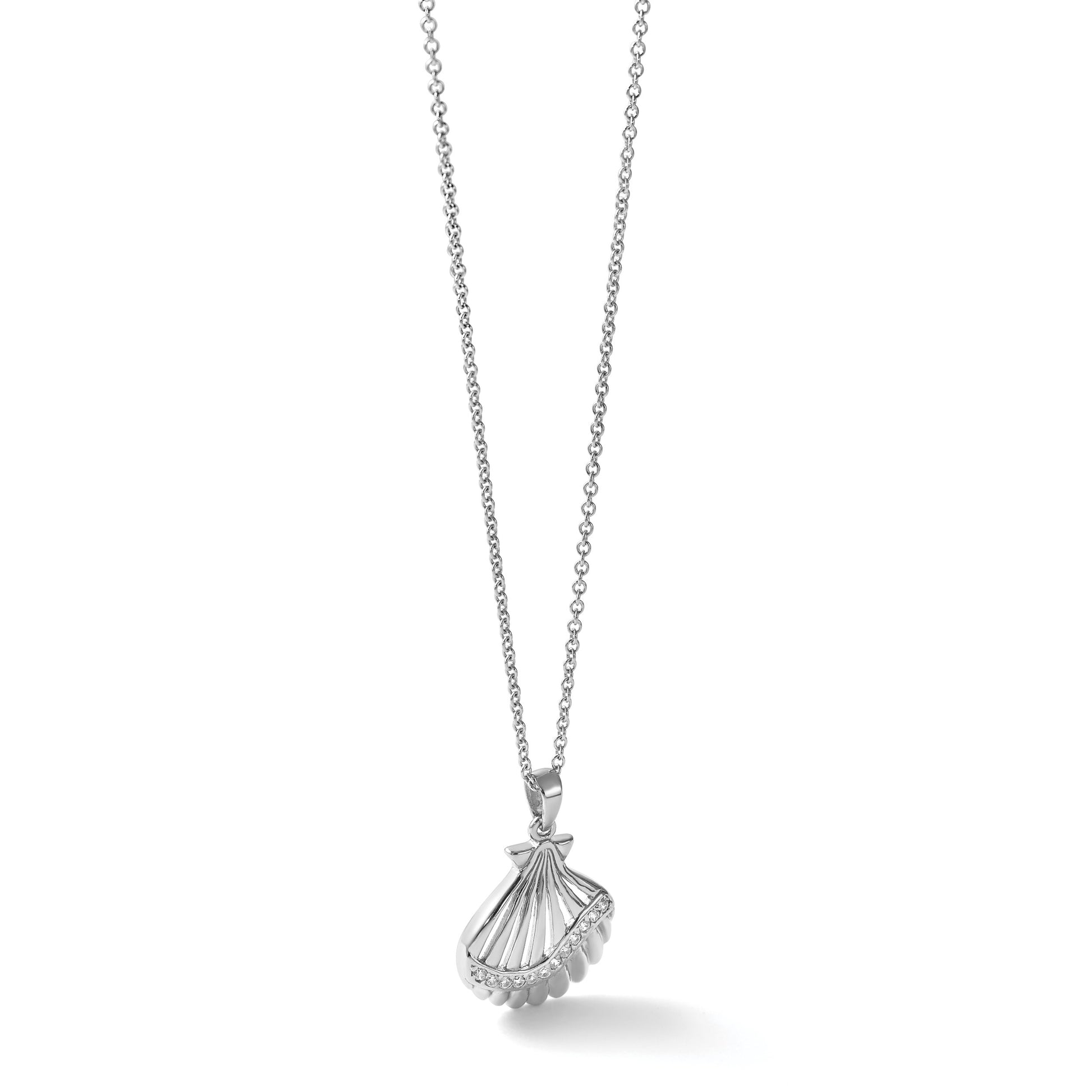 Sterling Silver Rhodium-plated Polished CZ Scallop Shell Pendant