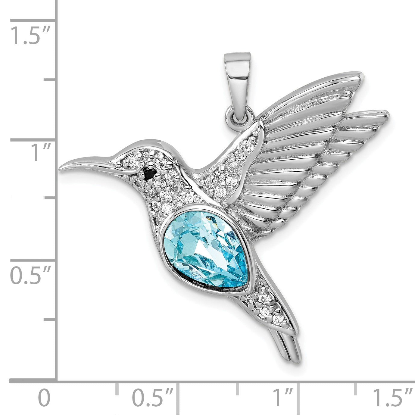 Sterling Silver Rhodium-plated Polished Crystal Hummingbird Pendant