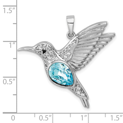 Sterling Silver Rhodium-plated Polished Crystal Hummingbird Pendant