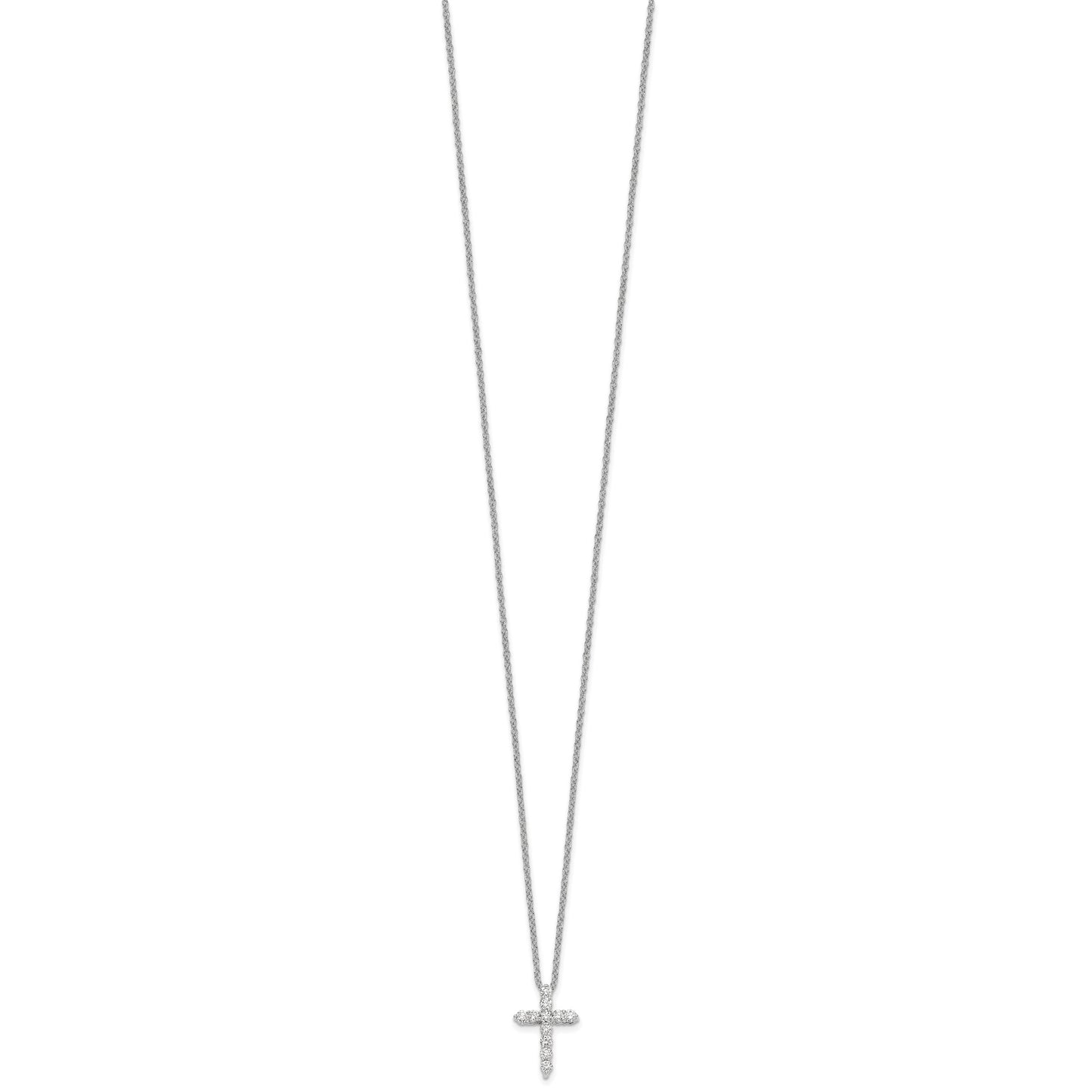 14k White Gold 1/4 carat Diamond Cross Pendant 18 inch Necklace