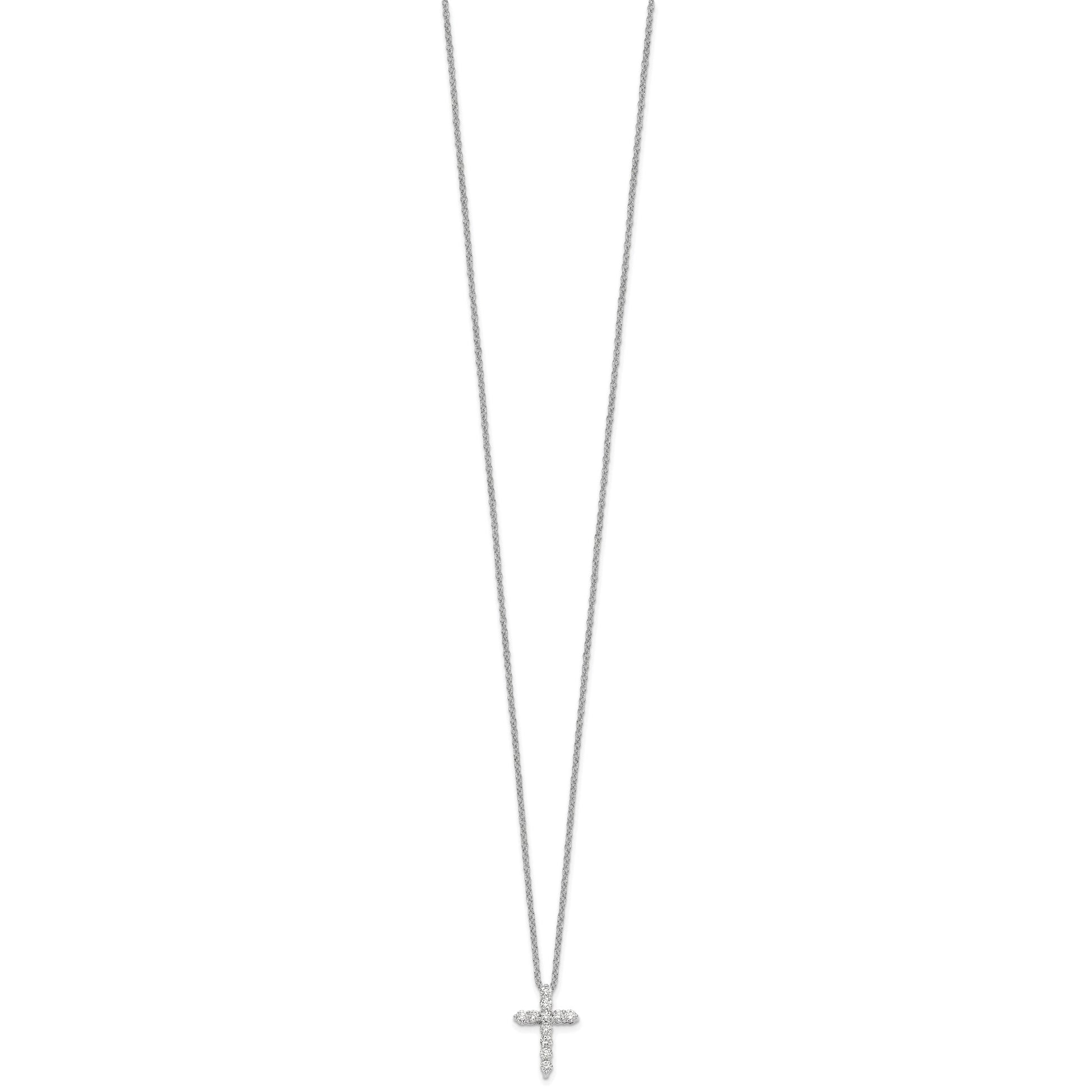 14k White Gold 1/4 carat Diamond Cross Pendant 18 inch Necklace