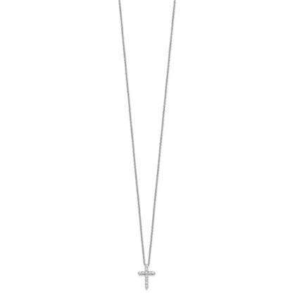 14k White Gold 1/4 carat Diamond Cross Pendant 18 inch Necklace