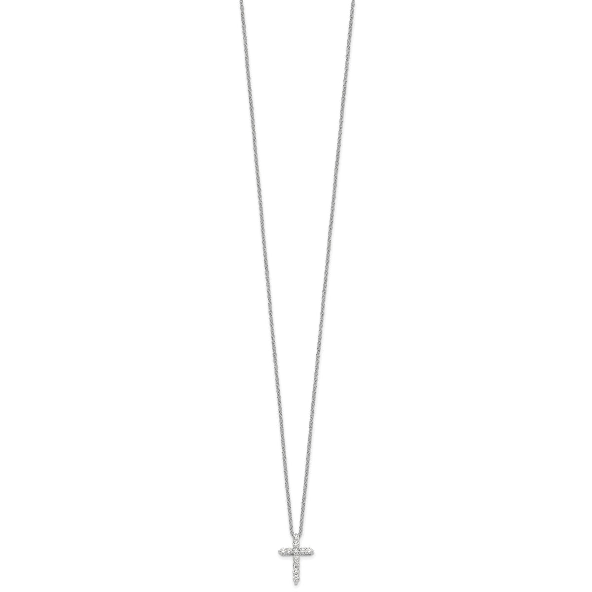 14k White Gold 1/4 carat Diamond Cross Pendant 18 inch Necklace