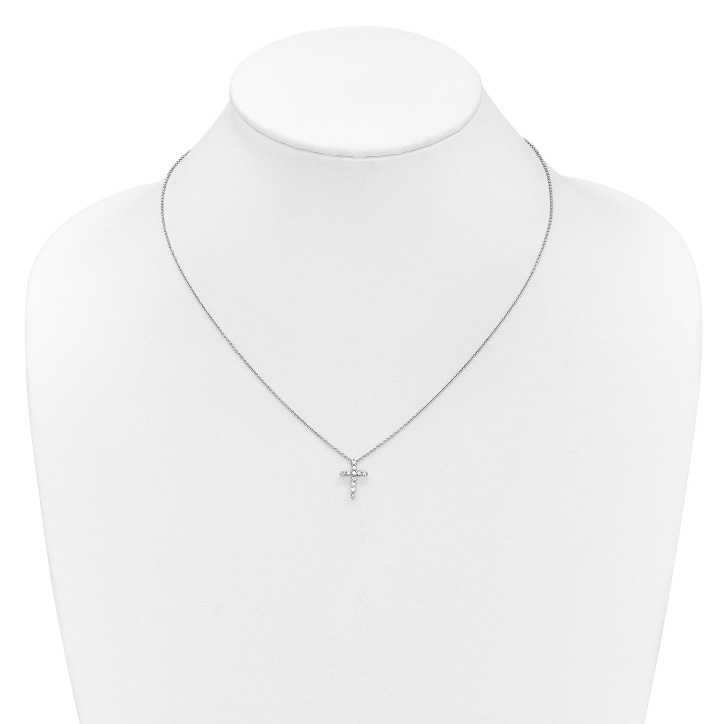 14k White Gold 1/4 carat Diamond Cross Pendant 18 inch Necklace