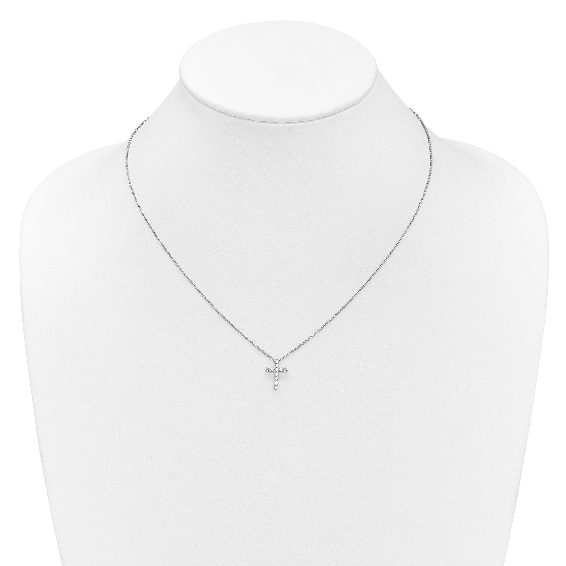 14k White Gold 1/4 carat Diamond Cross Pendant 18 inch Necklace