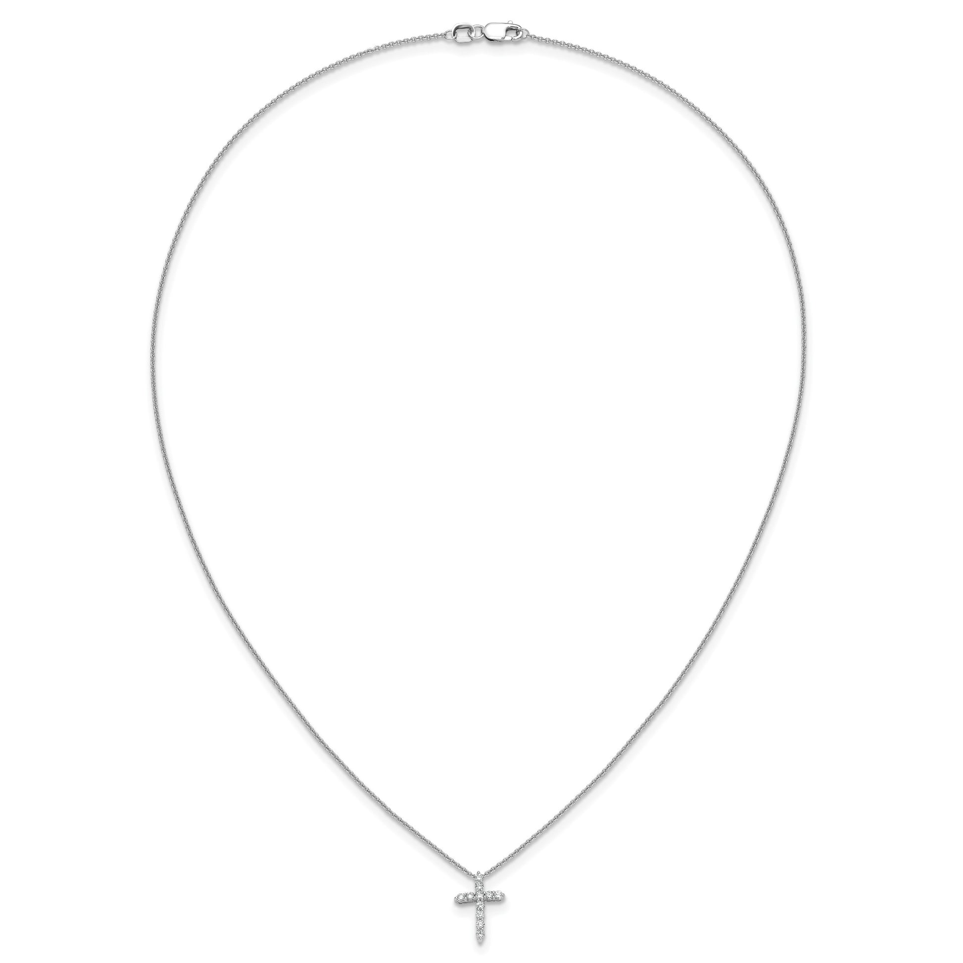 14k White Gold 1/4 carat Diamond Cross Pendant 18 inch Necklace