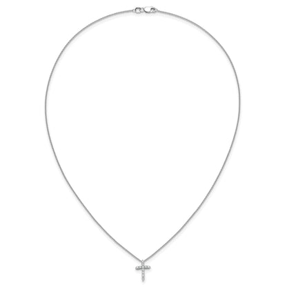 14k White Gold 1/4 carat Diamond Cross Pendant 18 inch Necklace