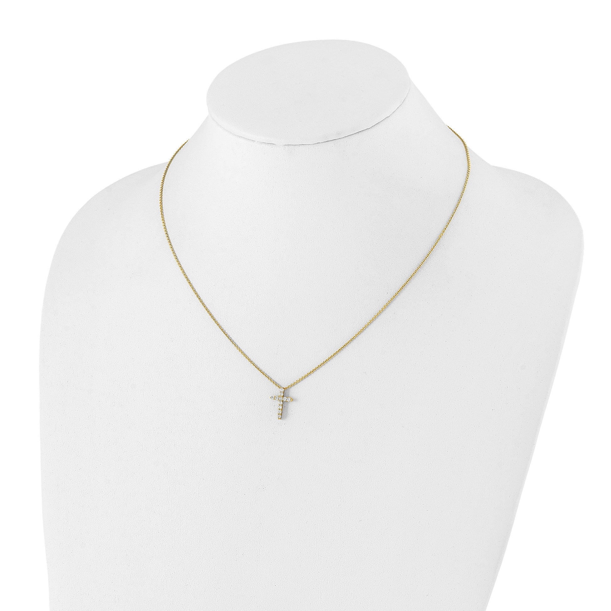 14k Polished 1/4 carat Diamond Cross Pendant 18 inch Necklace