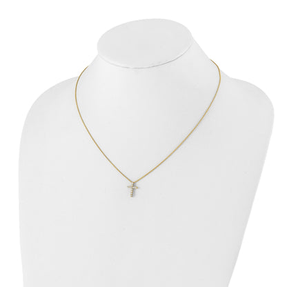 14k Polished 1/4 carat Diamond Cross Pendant 18 inch Necklace