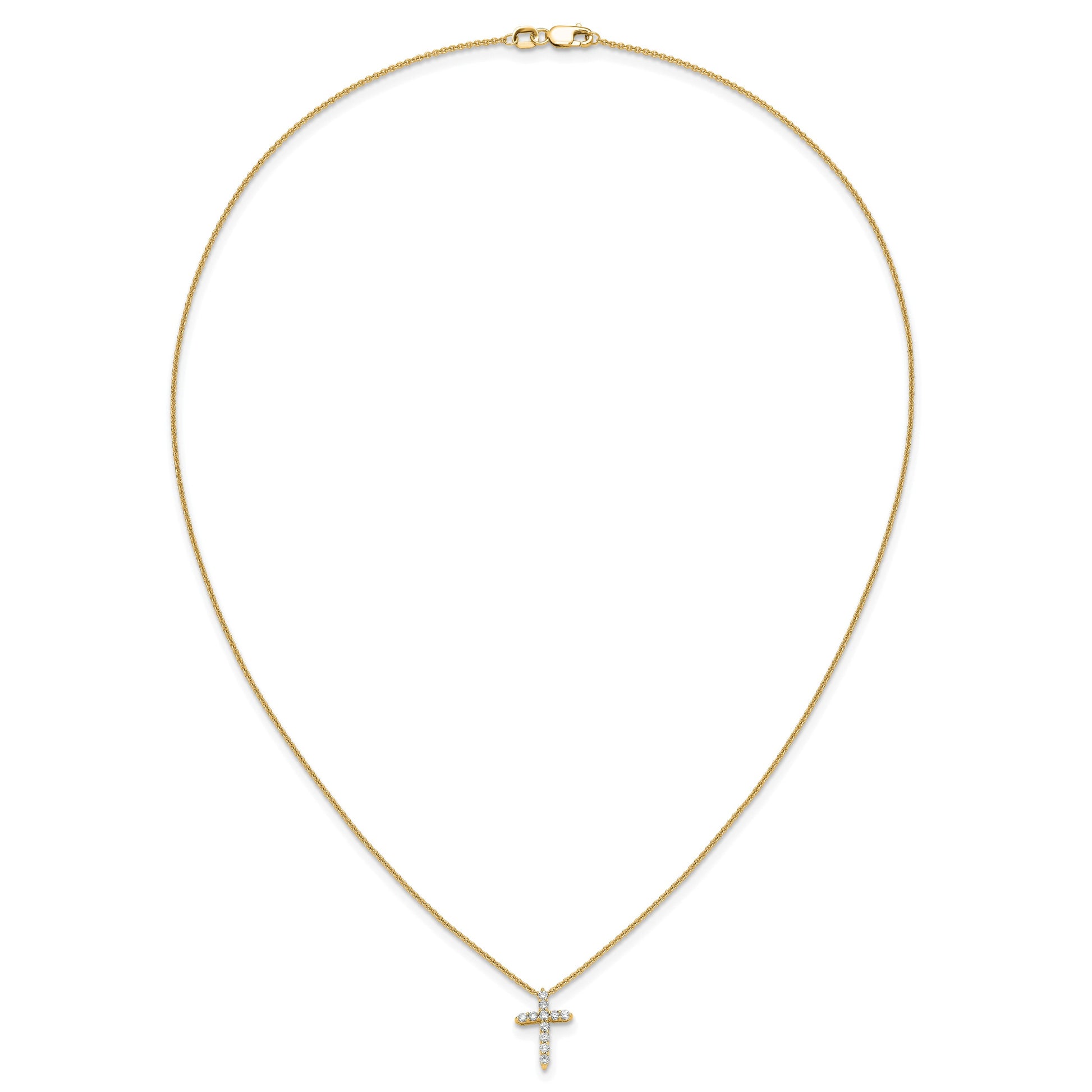 14k Polished 1/4 carat Diamond Cross Pendant 18 inch Necklace