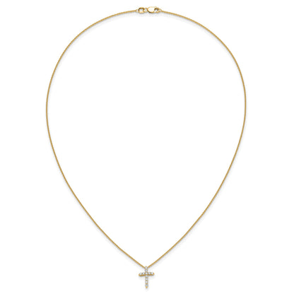 14k Polished 1/4 carat Diamond Cross Pendant 18 inch Necklace