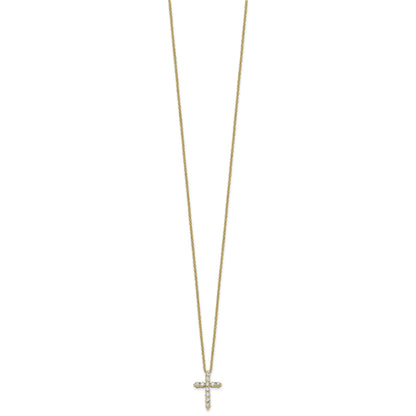 14k Polished 1/3 carat Diamond Cross Pendant 18 inch Necklace