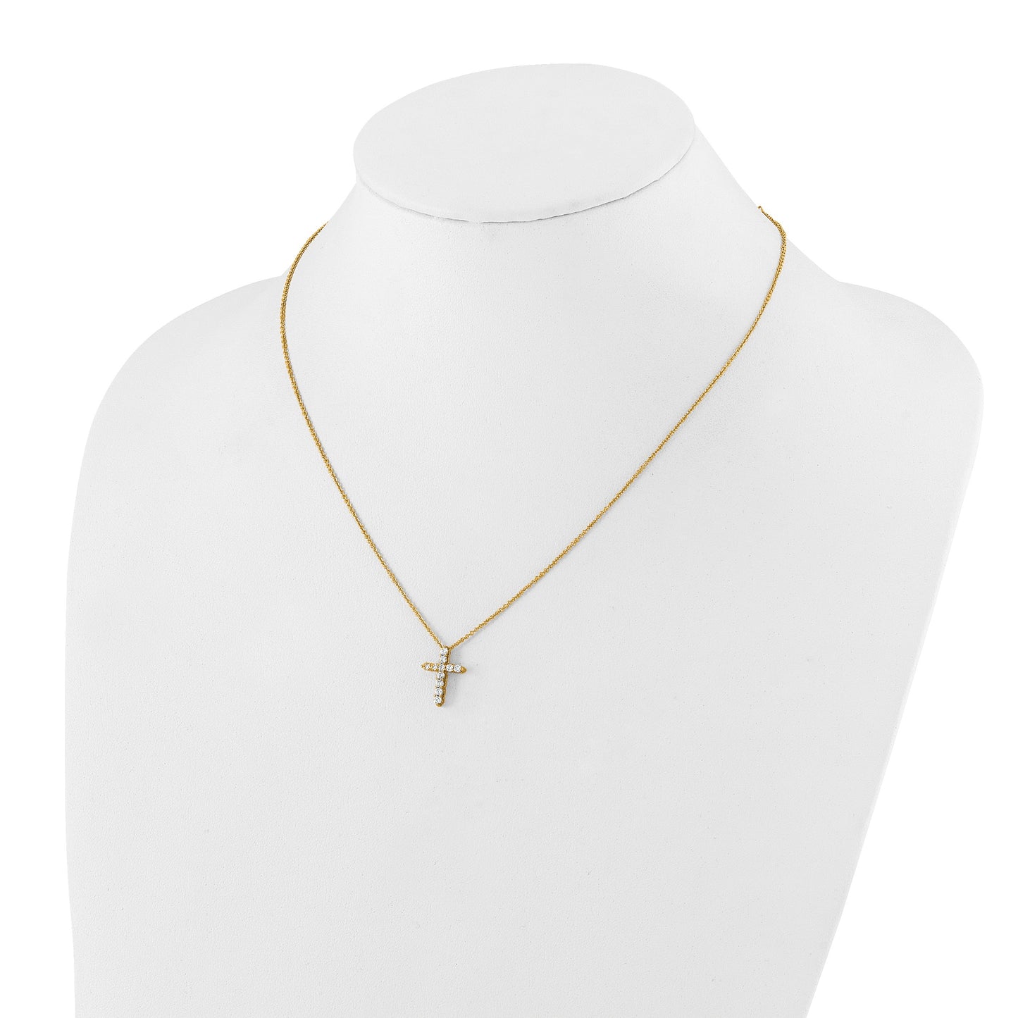 14k Polished 1/3 carat Diamond Cross Pendant 18 inch Necklace